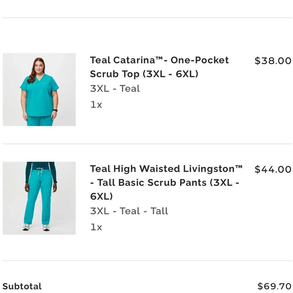 Figs Teal Catarina One-Pocket Scrub Top & High Waisted Livingston 3XL Tall Pants